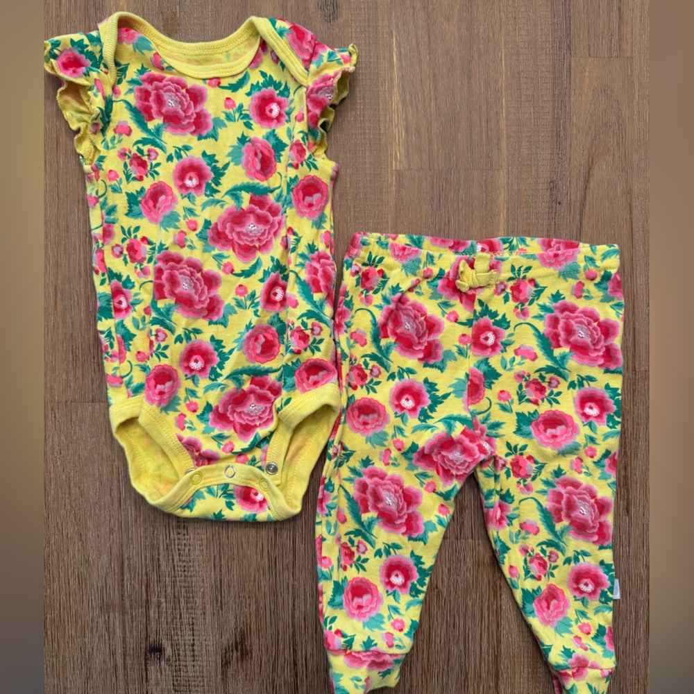 Rosie Pope Yellow and Pink Floral Baby Outfit